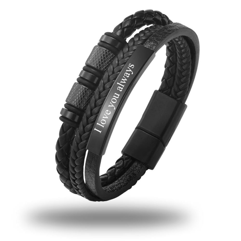 Graveerbare Leren Heren Armband Zwart 3 Stuks