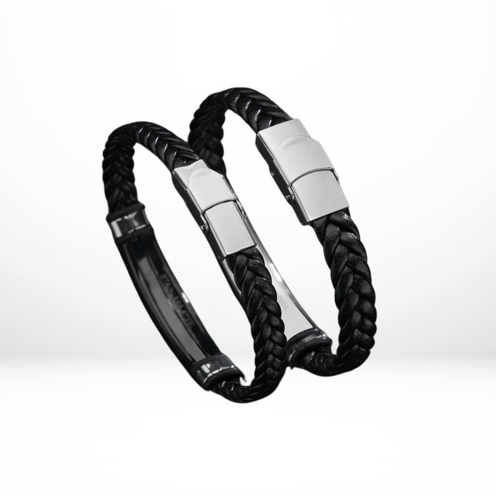 Graveerbare Leren Heren Armband Zwart